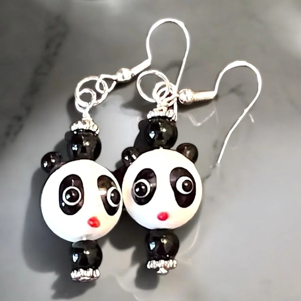 Glass Panda Bear Earrings Panda earrings Panda bear earrings. Adorable